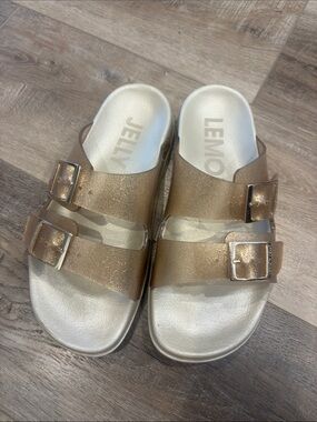LEMON JELLY Gold Double-Buckle Women's Slide Sandals